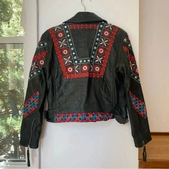 NWT Free People Mari Leather Moto Jacket Embroidered Black - Picture 7 of 17